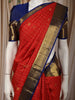 Bright Orange Checked Zari Woven Design Pure Kanchipuram Silk Saree with Contrast Zari Border