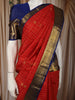 Bright Orange Checked Zari Woven Design Pure Kanchipuram Silk Saree with Contrast Zari Border
