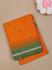 Bright Orange Diamond Motif Design Cotton Saree with Contrast Green Temple Border