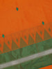 Bright Orange Diamond Motif Design Cotton Saree with Contrast Green Temple Border