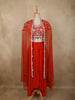 Bright Orange Floral Beads Embroidered Design Georgette Party Wear Skirt Top