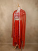 Bright Orange Floral Beads Embroidered Design Georgette Party Wear Skirt Top