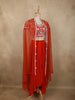 Bright Orange Floral Beads Embroidered Design Georgette Party Wear Skirt Top