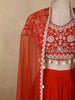 Bright Orange Floral Beads Embroidered Design Georgette Party Wear Skirt Top