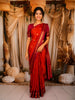 Bright Orange Floral Butta Zari Woven Design Pure Kanchipuram Silk Saree with Contrast Zari Border