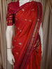 Bright Orange Floral Butta Zari Woven Design Pure Kanchipuram Silk Saree with Contrast Zari Border