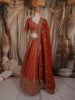 Bright Orange Floral Sequins and Zari Embroidered Design Tissue Silk Designer Lehenga with Dupatta