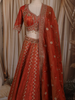 Bright Orange Floral Sequins and Zari Embroidered Design Tissue Silk Designer Lehenga with Dupatta
