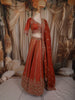 Bright Orange Floral Sequins and Zari Embroidered Design Tissue Silk Designer Lehenga with Dupatta