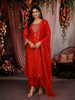 Bright Orange Floral Thread Embroidered Design Satin Straight Cut Salwar Suit with Dupatta