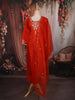 Bright Orange Floral Thread Embroidered Design Satin Straight Cut Salwar Suit with Dupatta