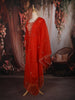 Bright Orange Floral Thread Embroidered Design Satin Straight Cut Salwar Suit with Dupatta