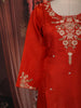 Bright Orange Floral Thread Embroidered Design Satin Straight Cut Salwar Suit with Dupatta