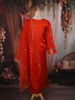 Bright Orange Floral Thread Embroidered Design Satin Straight Cut Salwar Suit with Dupatta