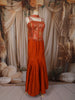 Bright Orange Floral Zari Embroidered Design Semi Silk Mermaid Lehenga with Choker Dupatta