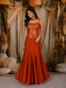 Bright Orange Floral Zari Embroidered Design Semi Silk Mermaid Lehenga with Choker Dupatta