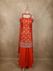 Bright Orange Floral Zari Woven Design Banarasi Silk Palazzo Suit with Choker Dupatta