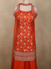 Bright Orange Floral Zari Woven Design Banarasi Silk Palazzo Suit with Choker Dupatta