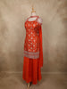 Bright Orange Floral Zari Woven Design Banarasi Silk Palazzo Suit with Choker Dupatta