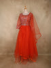 Bright Orange Mirror and Thread Embroidered Design Net Gown with Dupatta