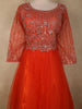 Bright Orange Mirror and Thread Embroidered Design Net Gown with Dupatta