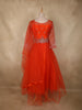 Bright Orange Mirror and Thread Embroidered Design Net Gown with Dupatta