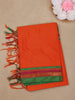 Bright Orange Solid Design Semi Silk Cotton Saree with Contrast Border
