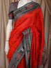 Bright Orange Solid Woven Design Pure Tussar Silk Fancy Saree with Contrast Ikat Border