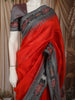 Bright Orange Solid Woven Design Pure Tussar Silk Fancy Saree with Contrast Ikat Border