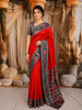 Bright Orange Solid Woven Design Pure Tussar Silk Fancy Saree with Contrast Ikat Border