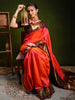 Bright Orange Traditional Butta Zari Woven Design Pure Kanchipuram Silk Bridal Saree with Contrast Korvai Zari Border