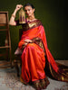 Bright Orange Traditional Butta Zari Woven Design Pure Kanchipuram Silk Bridal Saree with Contrast Korvai Zari Border
