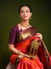 Bright Orange Traditional Butta Zari Woven Design Pure Kanchipuram Silk Bridal Saree with Contrast Korvai Zari Border