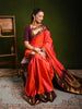 Bright Orange Traditional Butta Zari Woven Design Pure Kanchipuram Silk Bridal Saree with Contrast Korvai Zari Border