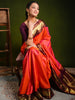 Bright Orange Traditional Butta Zari Woven Design Pure Kanchipuram Silk Bridal Saree with Contrast Korvai Zari Border