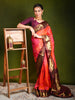 Bright Orange Traditional Butta Zari Woven Design Pure Kanchipuram Silk Bridal Saree with Contrast Korvai Zari Border