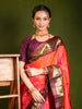 Bright Orange Traditional Butta Zari Woven Design Pure Kanchipuram Silk Bridal Saree with Contrast Korvai Zari Border