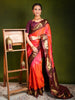 Bright Orange Traditional Butta Zari Woven Design Pure Kanchipuram Silk Bridal Saree with Contrast Korvai Zari Border