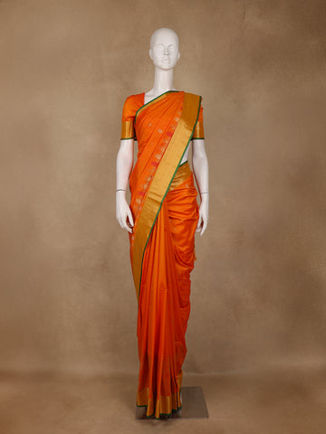 Bright Orange Woven Soft Silk Saree - Diadem