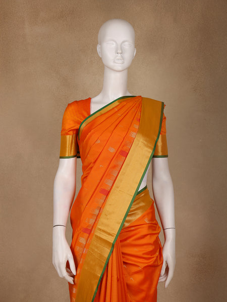 Bright Orange Woven Soft Silk Saree - Diadem