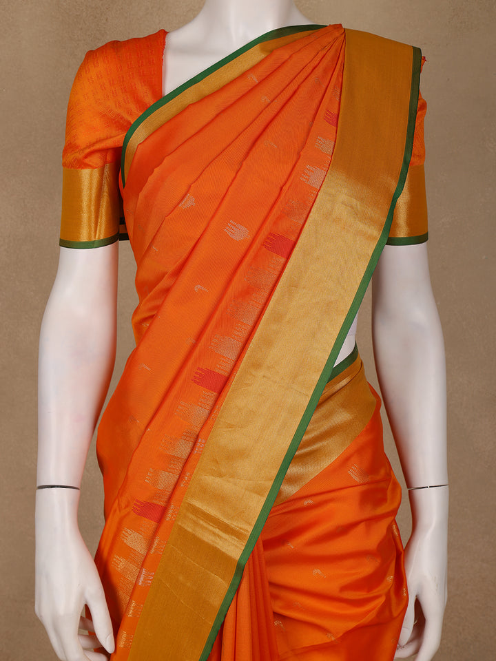 Bright Orange Woven Soft Silk Saree - Diadem