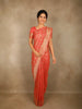 Bright Peach Floral Zari Woven Design Pure Banarasi Silk Saree with Zari Border