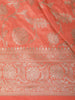 Bright Peach Floral Zari Woven Design Pure Banarasi Silk Saree with Zari Border