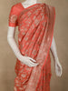 Bright Peach Floral Zari Woven Design Pure Banarasi Silk Saree with Zari Border