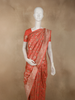 Bright Peach Floral Zari Woven Design Pure Banarasi Silk Saree with Zari Border