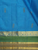 Bright Peacock Blue Striped Woven Design Kanchipuram Silk Saree with Contrast Zari Border