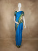 Bright Peacock Blue Striped Woven Design Kanchipuram Silk Saree with Contrast Zari Border