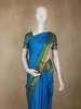 Bright Peacock Blue Striped Woven Design Kanchipuram Silk Saree with Contrast Zari Border