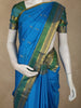 Bright Peacock Blue Striped Woven Design Kanchipuram Silk Saree with Contrast Zari Border