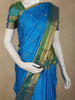 Bright Peacock Blue Striped Woven Design Kanchipuram Silk Saree with Contrast Zari Border
